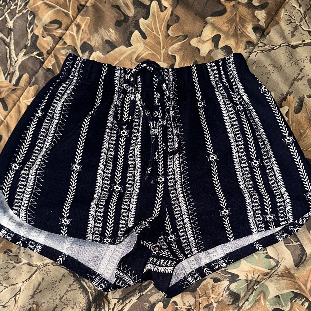 SHEIN Navy and White Tribal Pattern Athletic Shorts